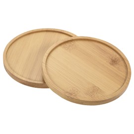 sourcing map Set of 2 Saucers for Flower Pots, 12 cm Outer Diameter Bamboo, Round Flowers Drip Tray for Indoor