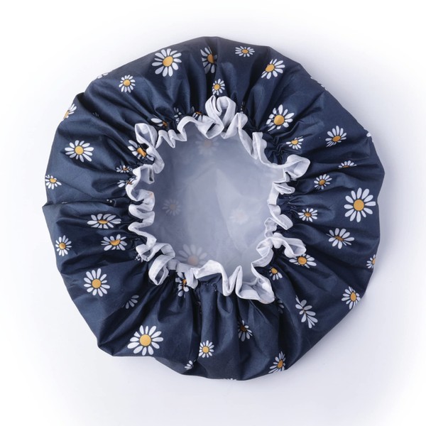 SARG Premium Double Layer Shower Cap for Women with Unique Flower Design- Reusable Shower Cap for Hair - Waterproof Plastic Cap - Shower Caps for Long, Short and Curly Hairs