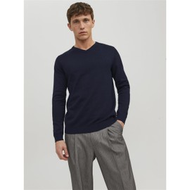 JACK & JONES Men's Jjebasic Knit V-Neck Noos Jumper, Blue (Navy Blazer), Large