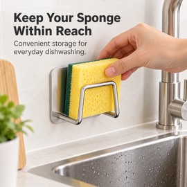 Stainless Steel Sponge Holder for Kitchen Sink – No-Drill Adhesive Storage Rack for Dish Sponges and Countertop Organization