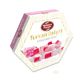Malatya Pazarı Rose Turkish Delight – Soft, Chewy & Fragrant Vegan Gourmet Lokum Candy, Traditional Middle Eastern Dessert, Premium Gift Box 8.8 oz (250g)