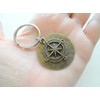 Custom Bronze Compass Keychain with Engraved Disc for Couples or