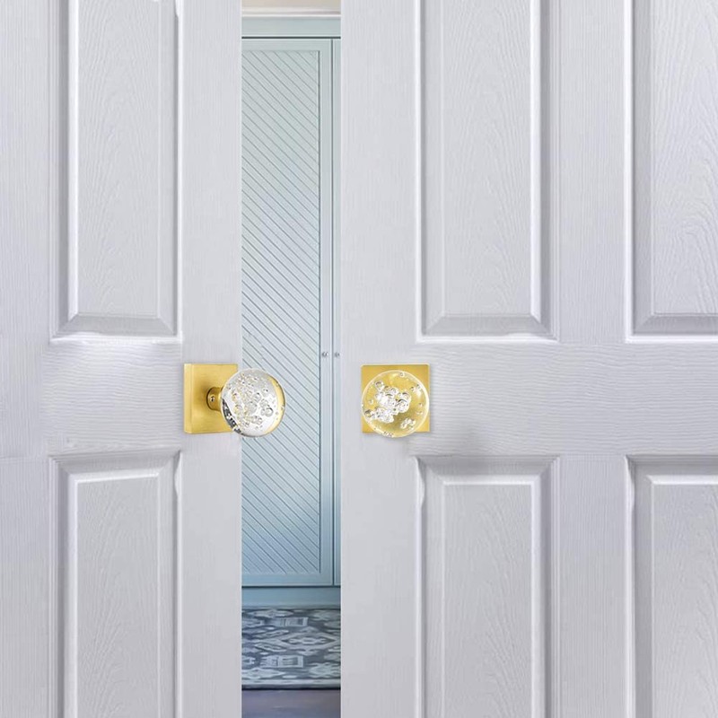 HIEMEY 2 Pcs Glass Dummy Door Knobs Interior, Gold Crystal
