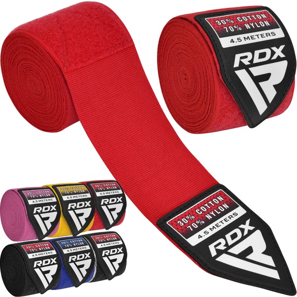 RDXボクシングハンドラップは、パンチング用のインナーグローブ、MMA、ムエタイ、キックボクシング、格闘技トレーニング、コンバットスポーツ、ミットの下にある4.5メートルの伸縮性のある包帯を保護します。
