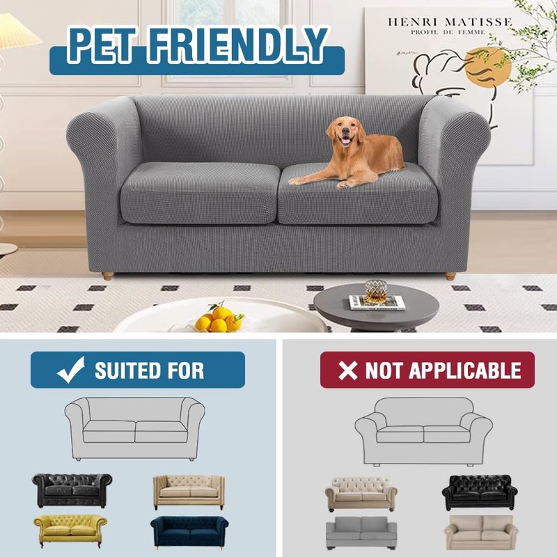 H.VERSAILTEX 3 Pieces Stretch Couch Cover Traditional Chesterfield Loveseat Covers