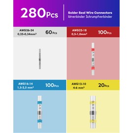 ANVINKU 280pcs Solder Seal Wire Connectors, 4 Types Solder Connectors Heat Shrink, Heat Shrink Connectors for Marine Vehicle Electrical Engineering, Waterproof Solder Joints Heat Shrink