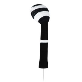 LeFeng 1 Piece Knitted Golf Club Covers for Woods and Hybrid – Durable, Scratch-Resistant Vintage Headcovers for Men and Women, Classic Golf Accessories(White Black Stripes, for Hybrid)