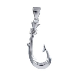 Gorgeous Hawaiian Large 3D Fish Hook Necklace, Sterling Silver Fish Hook Pendant, N6032A