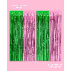 xo, Fetti Pink + Green Foil Curtain - Set of 2 | Witch Party Decorations, Girl Birthday Backdrop, Kids Wizard Photo Booth, Bachelorette Supplies