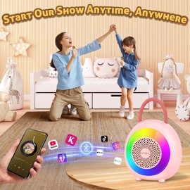 AFUOO Bluetooth Karaoke Machine for 3+ Kids & Adults, Mini Portable Karaoke Speaker with 2 Wireless Microphones, Dynamic RGB Lights, Perfect for Family Parties, Singing, Karaoke, Outdoor Fun and Gift