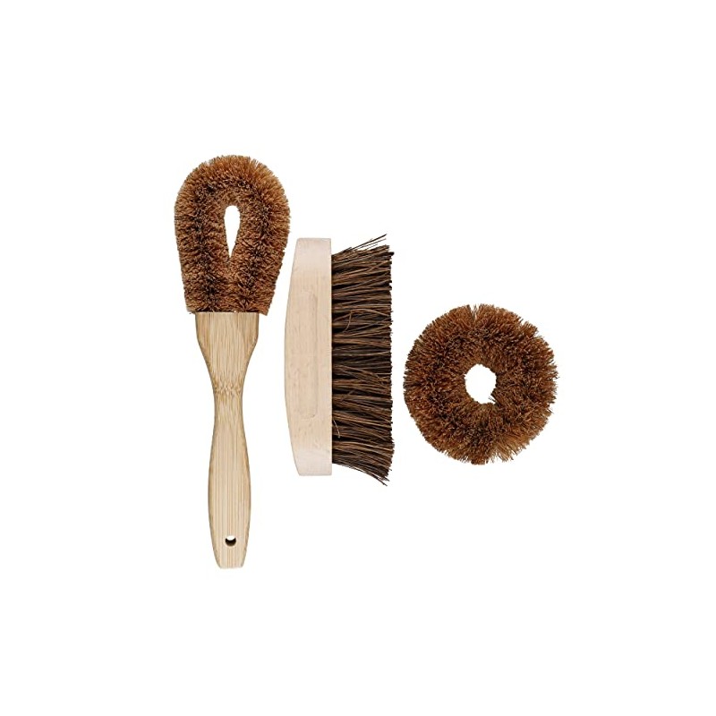 Natural Elements Eco-Friendly Coconut Cleaning Brush Set, 3 Pieces, Display