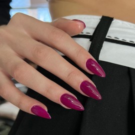 Berry Purple Press on Nails Medium Stiletto Almond,KQueenest Glossy Glue on Nails Medium Fake Nails Press ons Feature Protective UV Coating for Women Nail Art Manicure in 24PCS