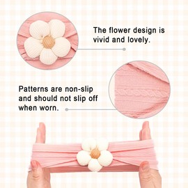 CHUKCHI 4 Pack Baby Flower Headband, Baby Girl Headbands of Cute Flower, Super Soft & Stretchy Nylon Floral Hairbands for Newborn Toddler