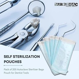 SurgiMac 7.5" x 13" Self Sterilization Pouches for Dental Offices, Autoclave ...