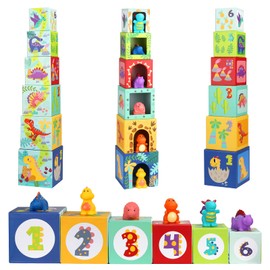 KMTJT Toddler Dinosaur Sorting and Stacking Toys Blocks for 12 18 Month Babies Preschool Learning, Numbers Nesting Boxes Montessori Bath Toys Gifts for 1 2 3 Years Old Baby Boy Girl