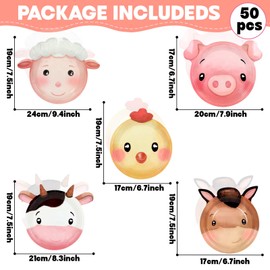 50 Count Farm Animals Party Paper Plates Farmhouse Theme Shaped Disposable Plates Farm Birthday Plates Watercolor Animal Theme Party Plates for Birthday Baby Shower Fun Barnyard Animals Party Favors