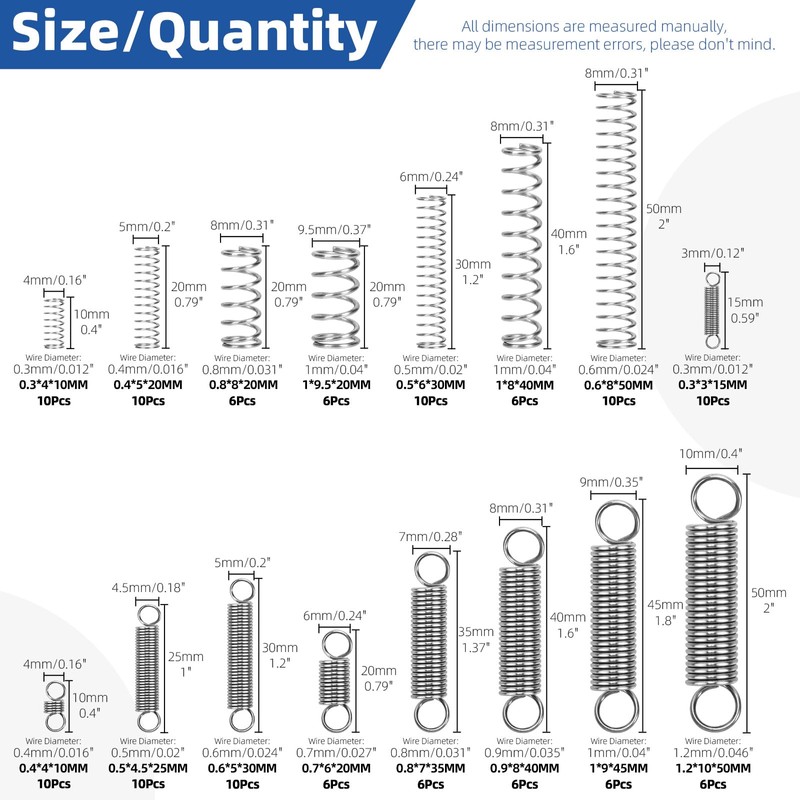 Glarks 128pcs Stainless Steel Extension Springs with Double Hook Sets