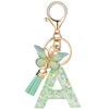 Cute Initial Letter Keychains with Butterfly Tassel, Green Alphabet Key