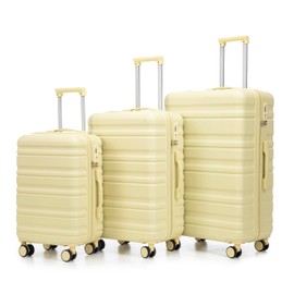 3 Piece Luggage Set, Hardshell Suitcases with Wheels & TSA Combination Lock, Lightweight ABS Spinner Wheel Luggage Set (20", 24", 28") (Light Yellow)