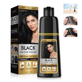 COSMTEK Hair Dye Shampoo - Black Hair Dye Shampoo for Grey Hair Instant 3-in-1 Vegetable Hair Colour Shampoo Contains Ginseng Extract for Men and Women 150 ml Black