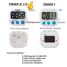 Uigos Digital Kitchen Timer II 2.0, Big Digits, Loud Alarm, Magnetic Backing, Stand, for Cooking Baking Sports Games Office (White) (1 Pack)