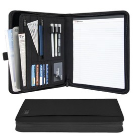 Premium Vegan Leather Padfolio 8.5"x11" Zipper Business Organizer for Legal Pads Black
