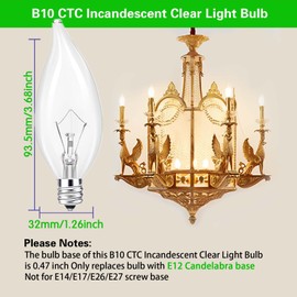 BUBYVV E12 Candle Light Bulbs, 60W Candelabra Light Bulbs, B10 Clear Candle Base Bulb with Warm White 2700K, 600 Lumen, Flame Shaped Incandescent Chandelier Light Bulbs, Dimmable (6 Pack)