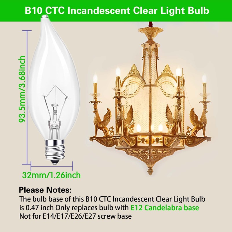 BUBYVV E12 Candle Light Bulbs, 60W Candelabra Light Bulbs, B10