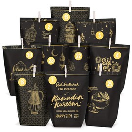 ANYUNKEY DIY Ramadan Kalender zum Befüllen-Ramadankalender Tüten-Bedruckte Kraftpapiertüten in schwarzes Gold-30 Eid Mubarak deko- Geschenktüten-ramadan dekoration - wiederverwendbar