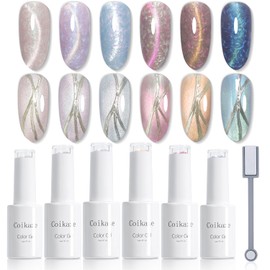 Coikaze Magnetic Gel Nails, Aurora Borealis Shining in Many Colors, Free Patterns, Cat Eye, New Sensation, Cat Eye Gel, Color Set, Includes Magnets, UV/LED Compatible, 6 Color Set (Aurora Shell Magnet