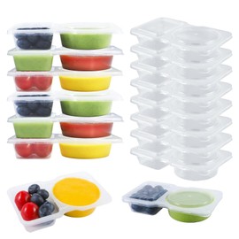 EIOFG Packaging 50 Pack 4.5 Oz Double Compartment Condiment Container With Lids, Disposable Sauce Container, Clear Plastic Snack Containers