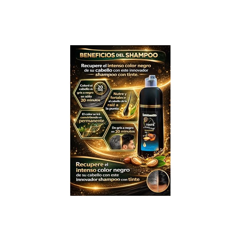 Shampoo Tinte Negro Natural con Argán y Minox, Anticaída, No