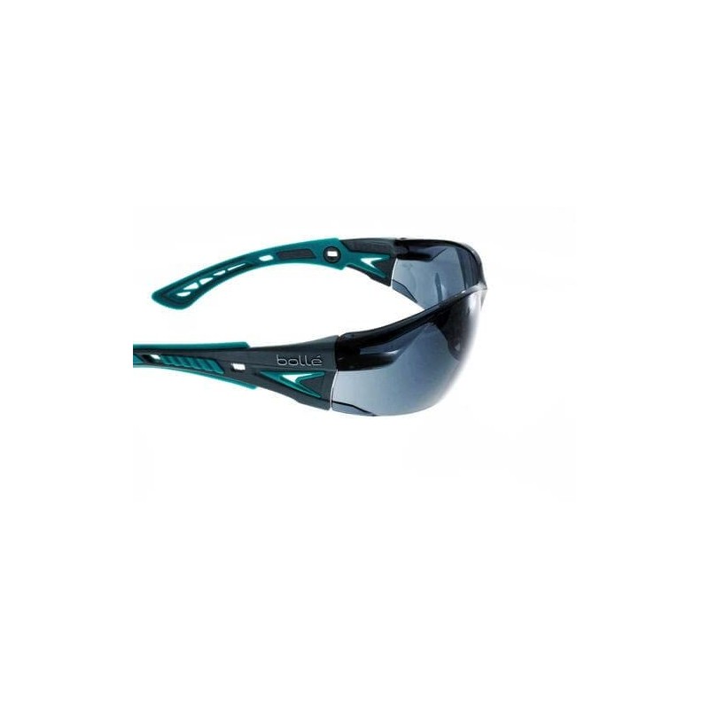 Bolle RUSH+ Small Safety Glasses Grey/Green Temples Smoke Lens -