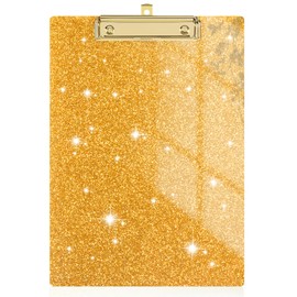 Rimilak Acrylic Glitter Clipboards, Sparkly Board with Low Profile Gold Clip, Designed for Classroom School and Office Use, A4 Letter Size 9 x 12.5 in, Gold