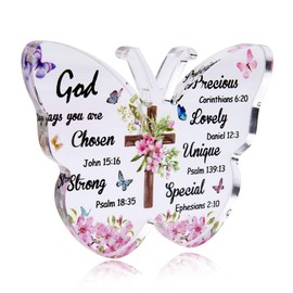 Christian Religious Gifts for Boys Girls Daughter Son Inspirational Motivational Gifts for Sister Brother Women Men Desk Decor Butterfly Acrylic Plaque Bible Scripture Keepsake Gifts(God Says)