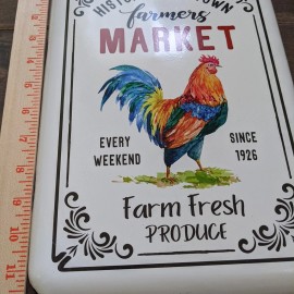Unbranded Rooster Farmers Market Enamel Metal Decor Sign Vintage Style Wall Hanging Decor