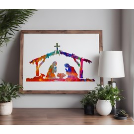 Baby Jesus Stencil Bethlehem Manger Christmas Template Reusable for Painting on Walls, Wood, Arts and Crafts (51) - 5.5 x 8.5 Inches