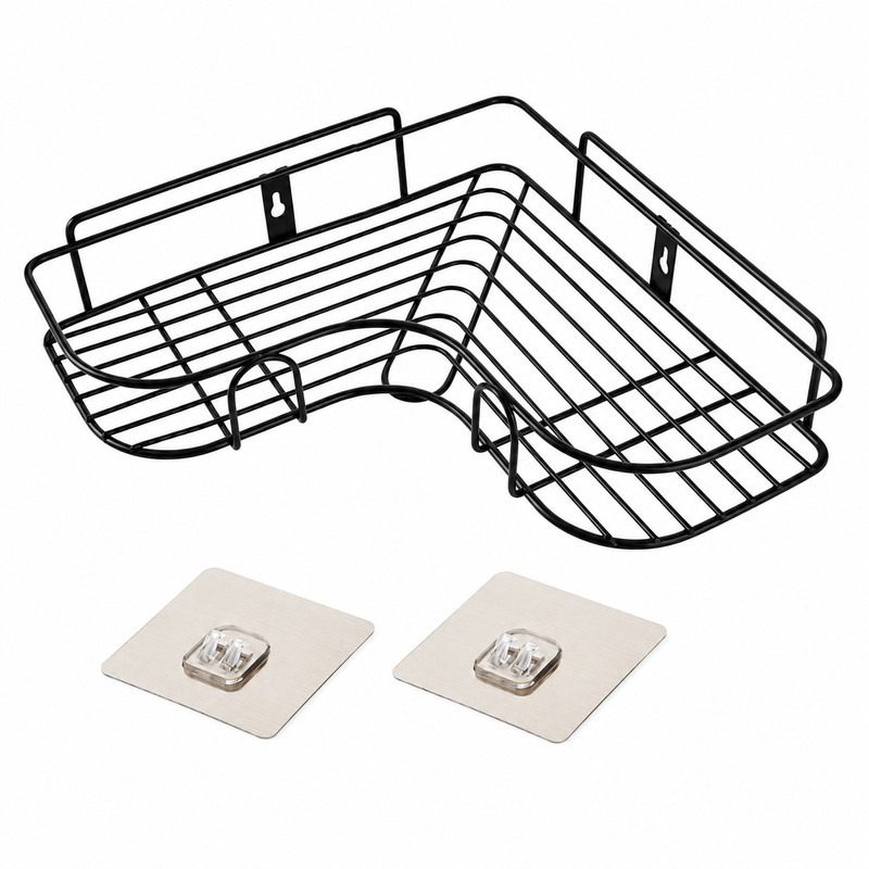 Corner Bathroom Shelf for Shower Storage - No-Drill Adhesive Iron