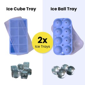 Silicone Ice Cube Tray with Lid, 8 Sphere Molds, Blue,big Square Ice Cube Maker for drinks, Cocktails ice mold. large size 8 cube and ball mold - Reusable & BPA Free -Set of 2 (Blue)