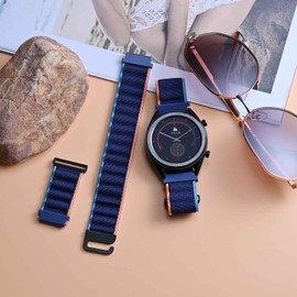 WOCCI 20mm Loop Nylon Watch Strap, Adjustable Sport Band, Black Buckle (Navy Blue)