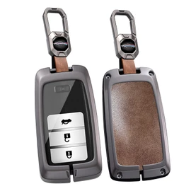 HIBEYO 2/3/4 Button Key Fob Cover Compatible with Honda Acura RLX MDX CDX TLX-L NSX RDX Accessories Alloy Leather Key Shell Smart Key Case with Keychains-Short Keychian Brown