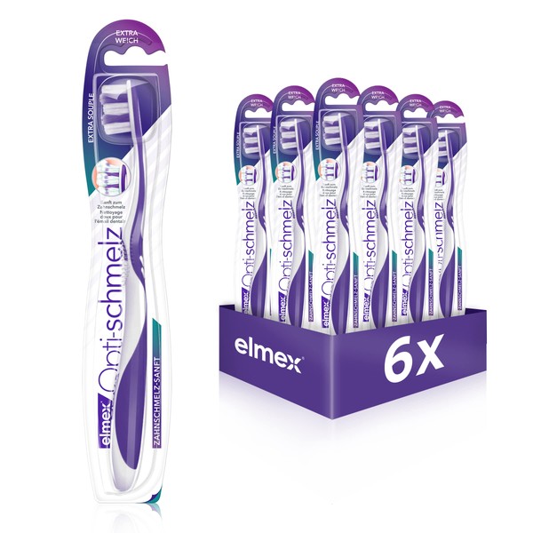 elmex Zahnbürste Opti-schmelz, extra weich, 6 Stück - Handzahnbürste sanft zum Zahnschmelz, extra weiche Borsten