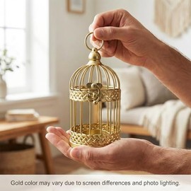 Vela Lanterns - Juego de portavelas con jaulas decorativas para pájaros, centro de mesa para boda, decoración para el hogar, dorado, pequeño, juego de 4