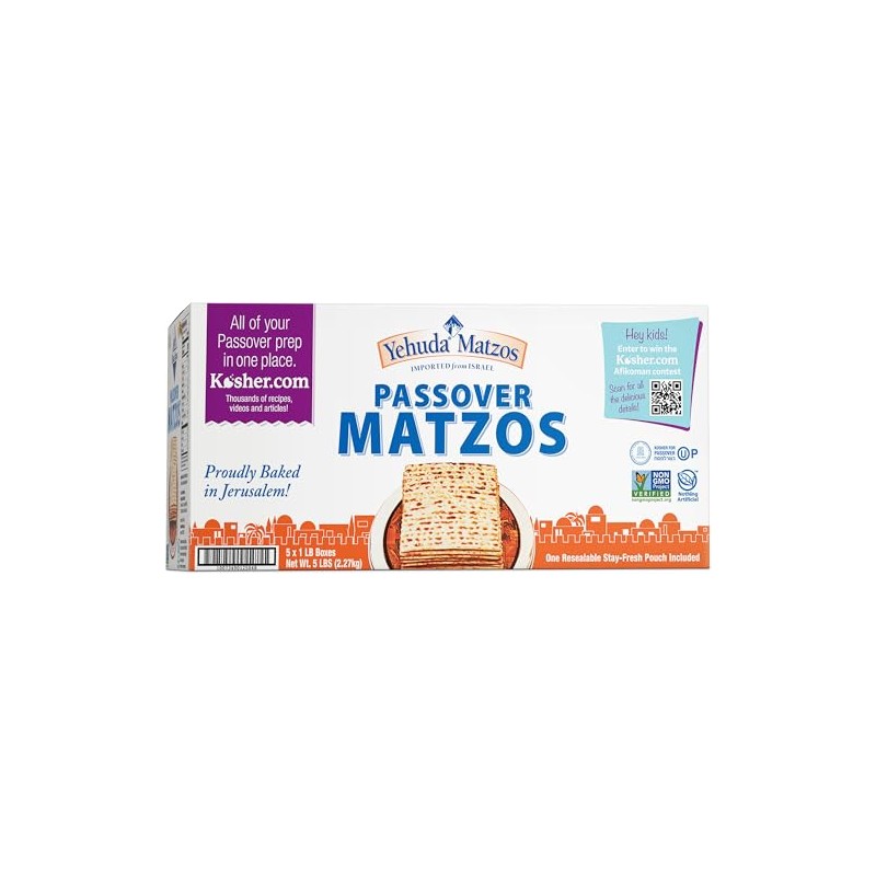 Yehuda Freshly Baked Passover Matzo, 1 LB (5 Pack) |