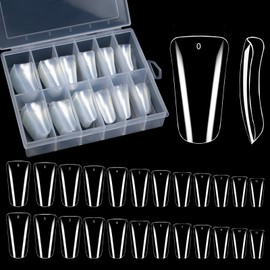 240PCS Duck Nail Tips for Acrylic Nails Professional, Clear Duck Feet Fan Flare Nail Tips Full Cover Duck Tip Nails Long Wide French False Nail Extension Tips with Box 12 Sizes