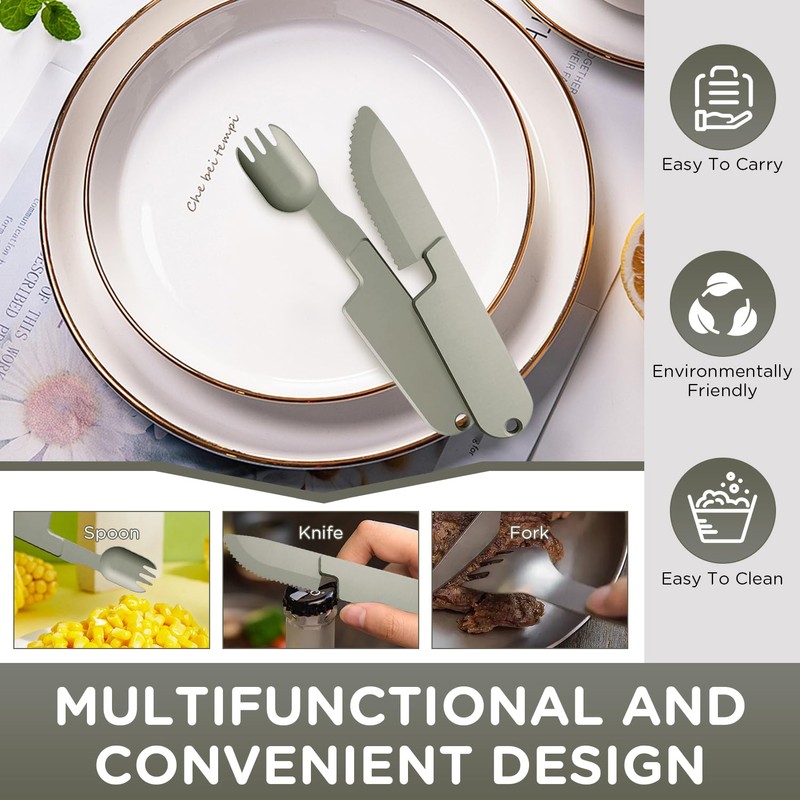 2 in 1 Camping Eating Utensils Set, Respectivem Portable Detachable