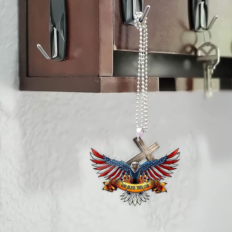 American Flag Eagle Cross Car Pendant Rear View Mirror Hanging
