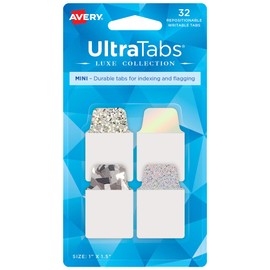 Avery Ultra Tabs Luxe Collection, 1" x 1.5" Mini Tabs, Holographic Iridescent Designs, 32 Repositionable Page Tabs (74178)