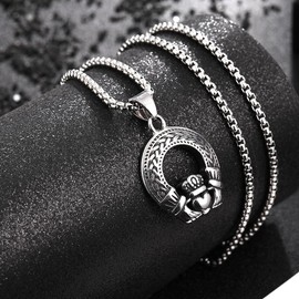 TURTLEDOVE Celtic Claddagh Pendant Necklace, Stainless Steel Love Knot Pendant, Traditional Irish Design Jewelry for Love