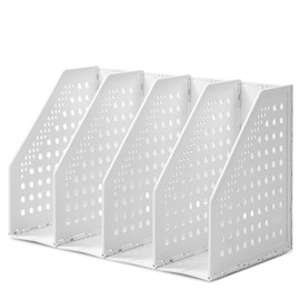 deli Collapsible Magazine File Holder 4 Vertical Compartment Binder Holder for Desk Organizer Adjustable Sturdy Binder Storage Organizer for Office School Home（White）